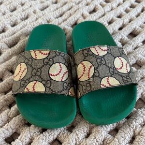 Gucci Kids Green Baseball Slide Sandals